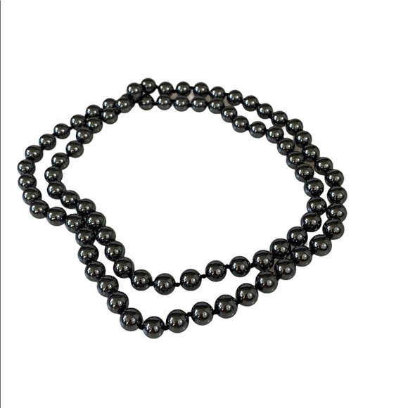 Necklace hematite Long round beads knotted 28”